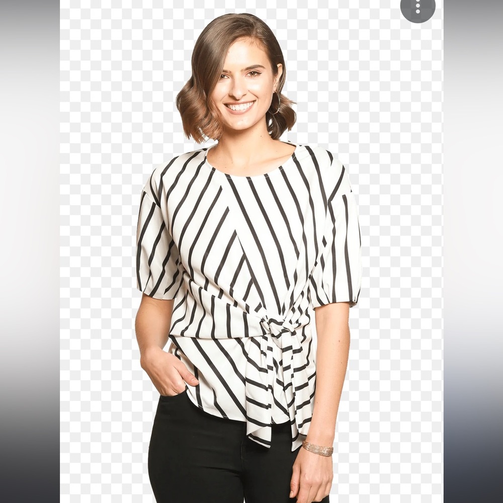 Zara Linen Blend Tie Waist Striped Shirt